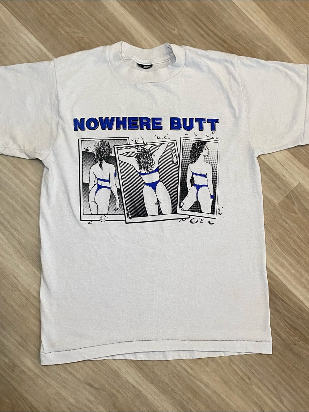 Vintage 90s Funny Novelty Shirt Mens Medium White Nowhere Butt Bikini Graphic